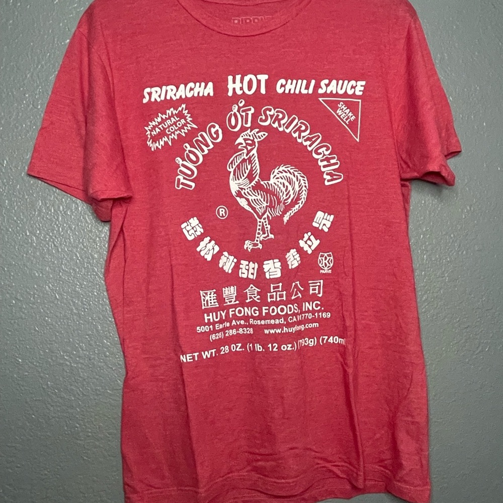 Red Sriracha logo tee